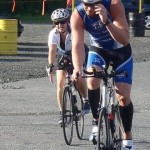 Gwen finishing her leg of the race