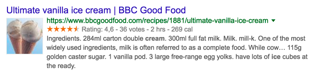 Example of a Google rich snippet result