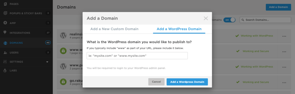 Adding a WordPress domain to Unbounce