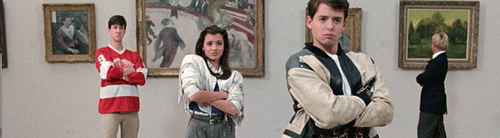 GIF of Ferris Bueller looking at abstract art.