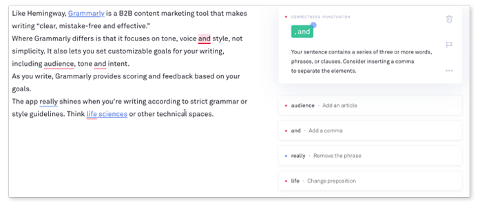Grammarly checks your marketing writing for tone and grammar.