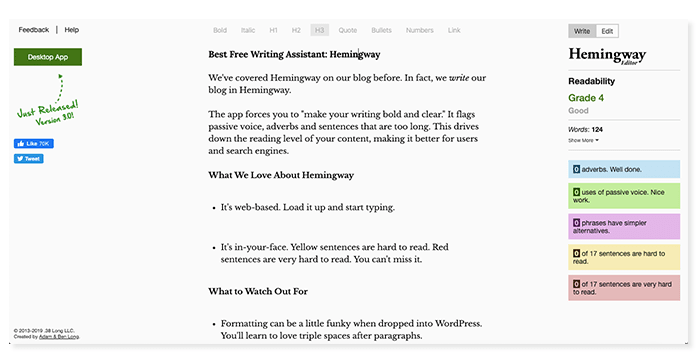 hemingway app screenshot