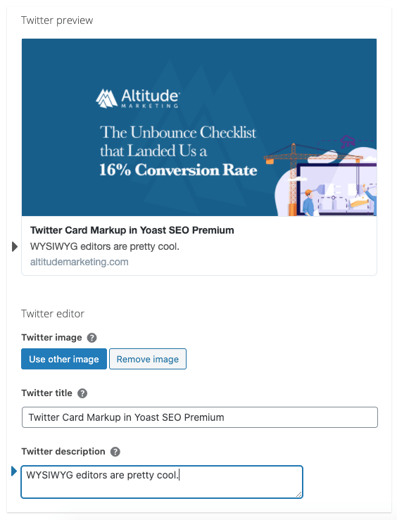 Yoast SEO Premium controls for Twitter Cards