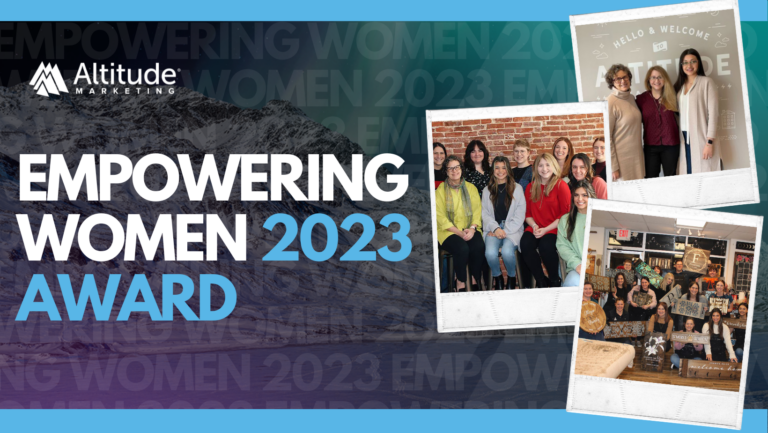 Featured image with pictures of women together and text on photo that says "Empowering Women 2023 Award"