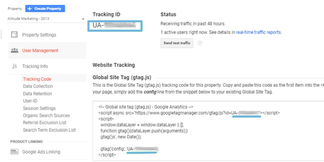 Setting up a Google Analytics tracking ID