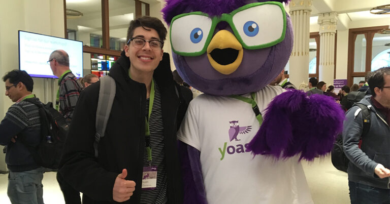 Austin with YoastCon mascot owl