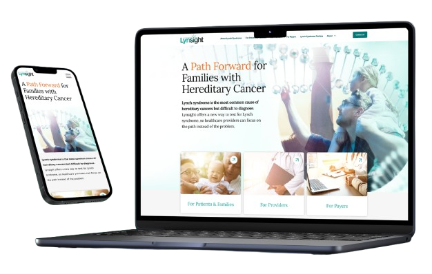 A laptop and phone mockup with a screenshot of Lynsights new website homepage