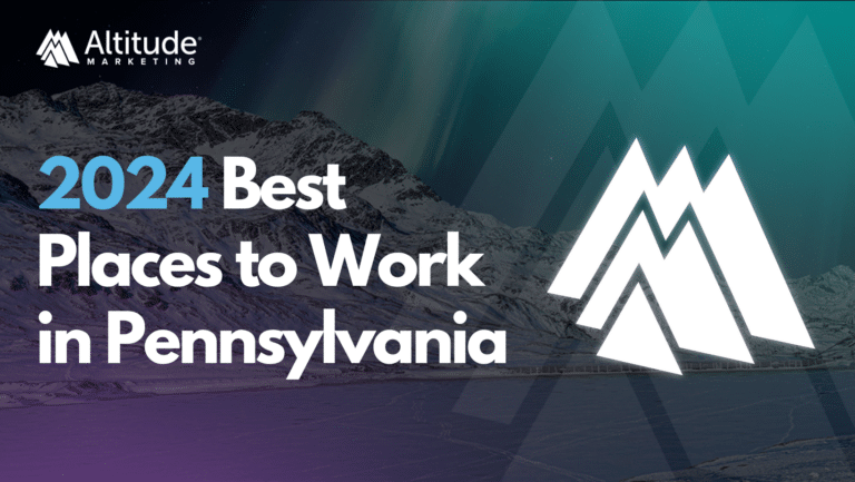 Gradient mountain background with Altitude mountain icon and text that says "2024 Best Places to Work in Pennsylvania"