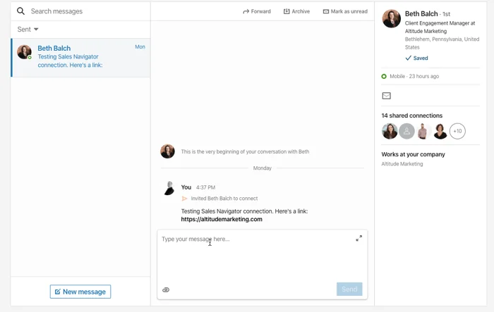 LinkedIn Sales Navigator Inbox screenshot